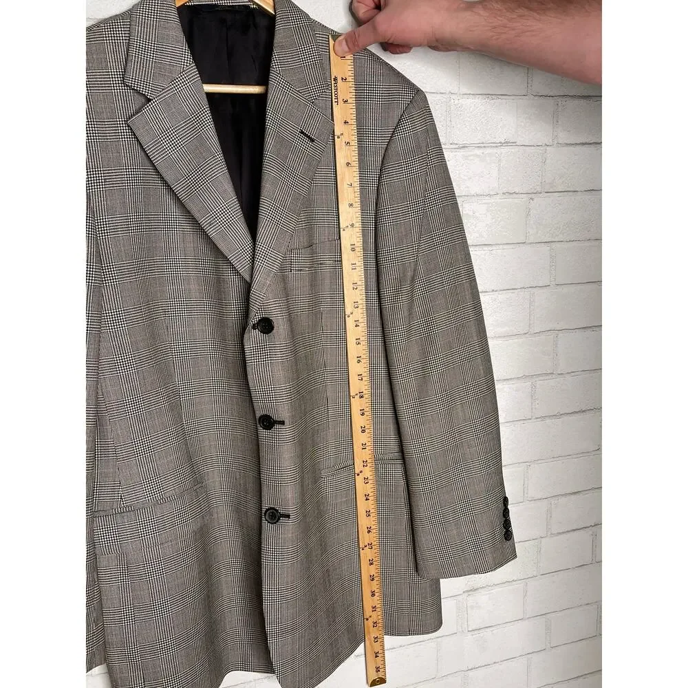 Brooks Brothers 346 Big & Tall 44L 100% WOOL Gray PLAID 3 Button Blazer Jacket